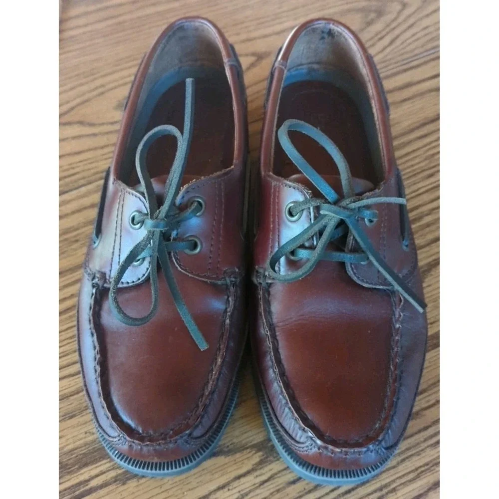 Men's Vintage Bass Moccasins Leather Brown Lace Up Casual Loafers 7‎ M Brazil